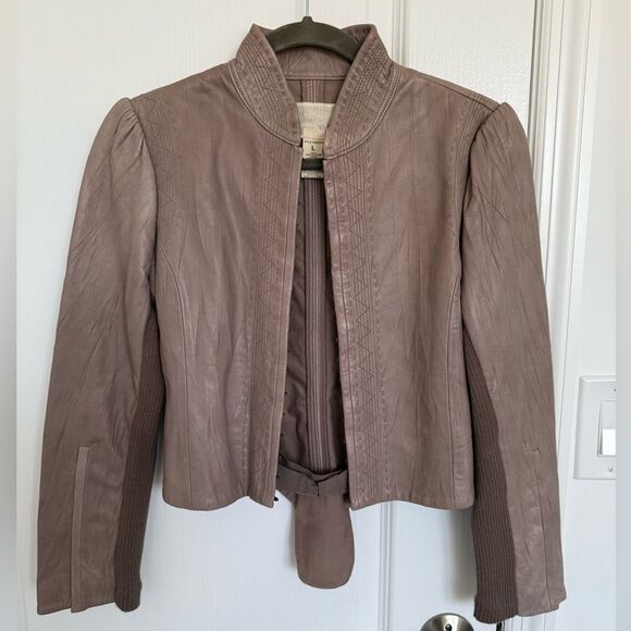 Women's Taupe Leather Jacket - Picture 1 of 5